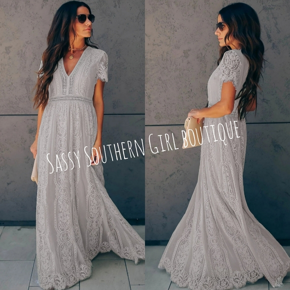 Sassy Southern Girl Boutique | Dresses | Boho Grey Lace Maxi Dress |  Poshmark